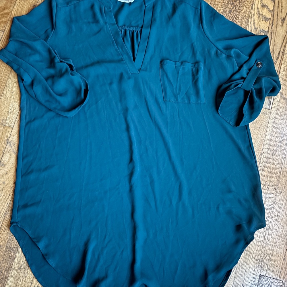 Lush Teal Women's V-Neck Blouse tunic length